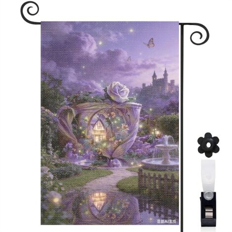 Drapeau de jardin ambiance nocturne et château féerique 30 x 45 cm décoration terrasse et extérieur (1/5)