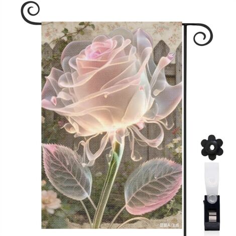Drapeau vertical rose rose et style aérien 30 x 45 cm décoration jardin d'été (1/5)