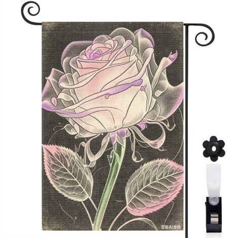 Bannière de cour feuilles transparentes et rose 30 x 45 cm décoration porche et maison (1/5)
