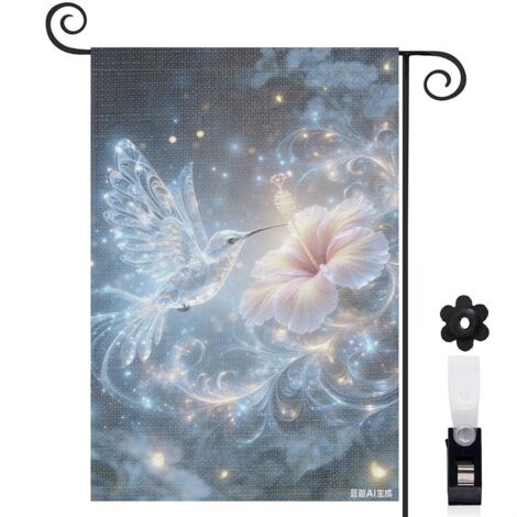 Bannière de cour Welcome colibri brillant 30 x 45 cm décoration saisonnière extérieure (1/5)
