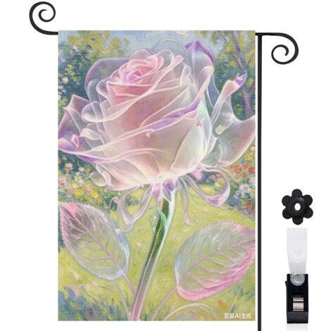 Drapeau vertical rose rose et ambiance lumineuse 30 x 45 cm décoration saisonnière extérieure (1/5)