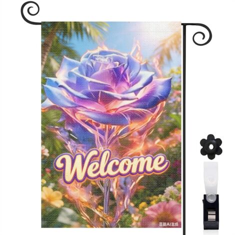Drapeau de jardin Welcome et ambiance féerique 30 x 45 cm décoration cour et balcon (1/5)
