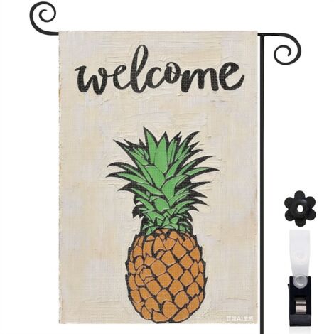 Drapeau de jardin Welcome et ananas tropical 30 x 45 cm décoration porche et entrée (1/4)