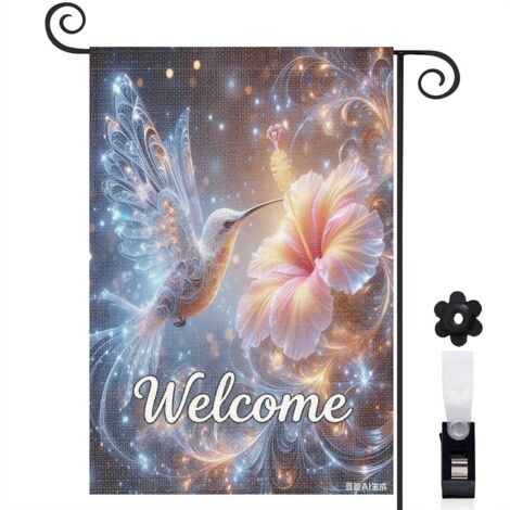 Drapeau vertical Welcome oiseau colibri 30 x 45 cm décoration porche et entrée (1/4)