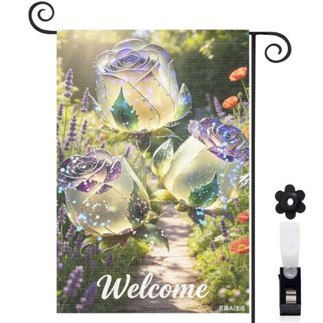 Drapeau de jardin lavande et Welcome 30 x 45 cm décoration extérieure et cour (1/5)