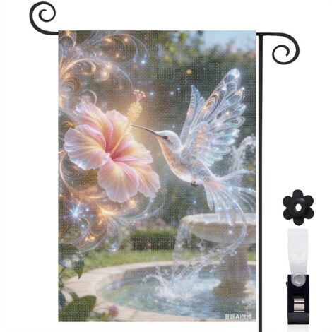Drapeau de jardin Welcome oiseau lumineux 30 x 45 cm décoration maison de campagne (1/4)
