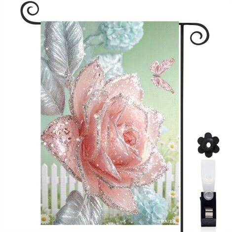 Drapeau vertical rose cristalline et fleurs colorées 30 x 45 cm décoration saisonnière extérieure (1/4)