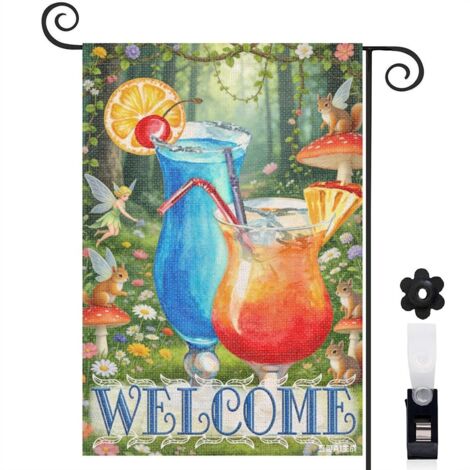 Drapeau vertical cocktails aquarelle et Welcome 30 x 45 cm décoration saisonnière cour (1/5)