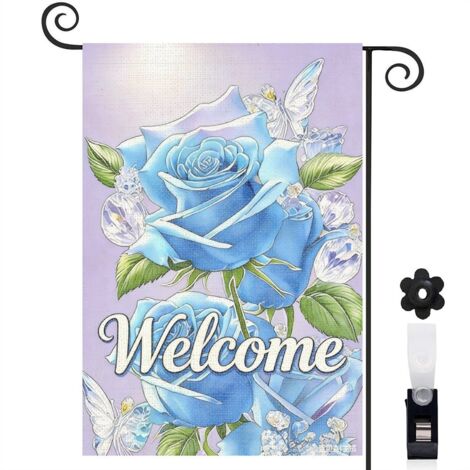 Drapeau de jardin ambiance luxueuse et roses bleues cristallines 30 x 45 cm décoration cour et balcon (1/5)