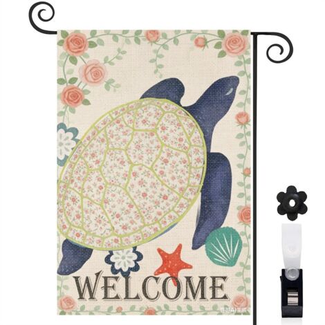 Drapeau vertical Welcome et tortue de mer 30 x 45 cm décoration maison et jardin (1/4)
