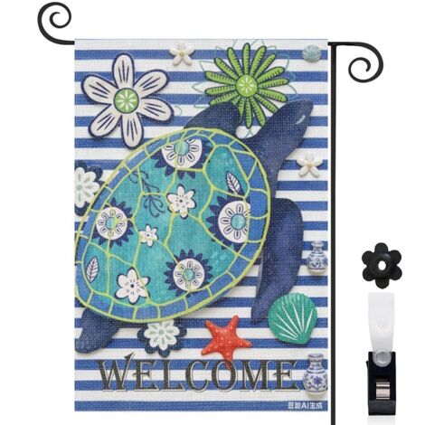 Drapeau de jardin Welcome et tortue de mer 30 x 45 cm décoration saisonnière jardin (1/5)