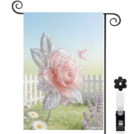 Drapeau de jardin rose scintillante et mur bleu 30 x 45 cm décoration porche et entrée (1/5)