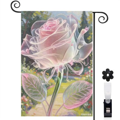 Drapeau de jardin rose cristalline et herbe verte 30 x 45 cm décoration porche et entrée (1/5)