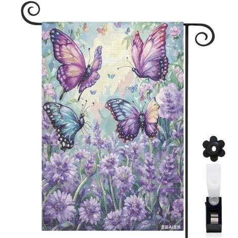 Drapeau vertical papillons colorés et fleurs de jardin 30 x 45 cm décoration cour et extérieur (1/5)