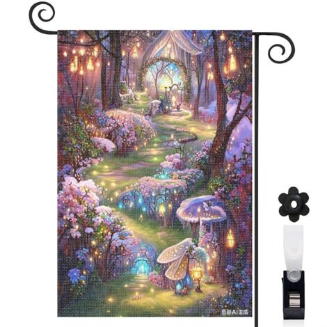 Drapeau vertical Welcome chemin hivernal et fée 30 x 45 cm décoration maison et jardin (1/4)