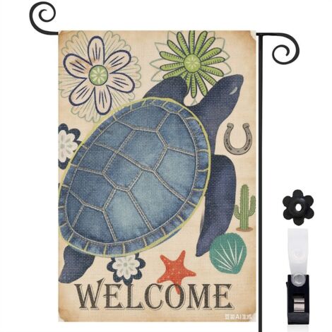Bannière de cour tortue et étoile de mer 30 x 45 cm décoration porche et maison (1/5)