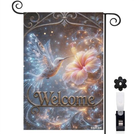 Drapeau de jardin Welcome fleur hibiscus 30 x 45 cm décoration jardin et terrasse (1/5)