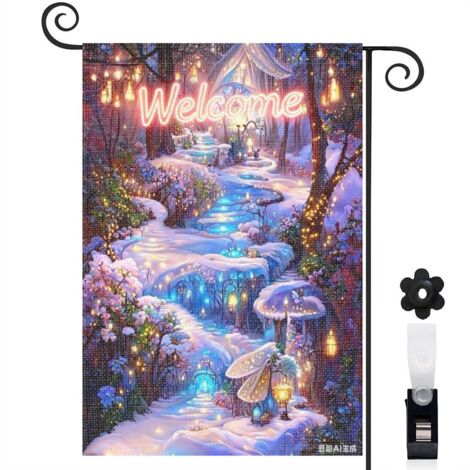 Drapeau de jardin Welcome chemin enchanteur et Welcome 30 x 45 cm décoration cour et balcon (1/5)