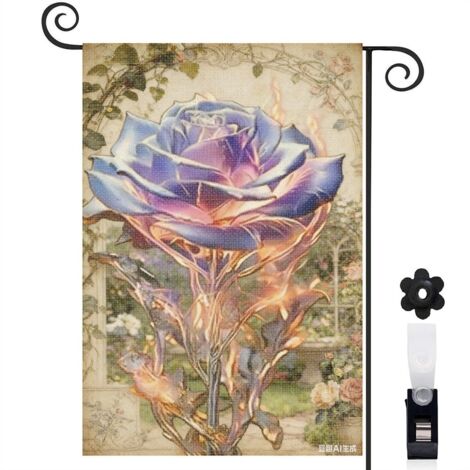 Drapeau de jardin arche florale et rose à dégradé 30 x 45 cm décoration terrasse et extérieur (1/5)