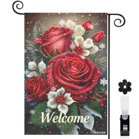 Bannière de cour Welcome et jardin chinois 30 x 45 cm décoration maison de campagne (1/4)