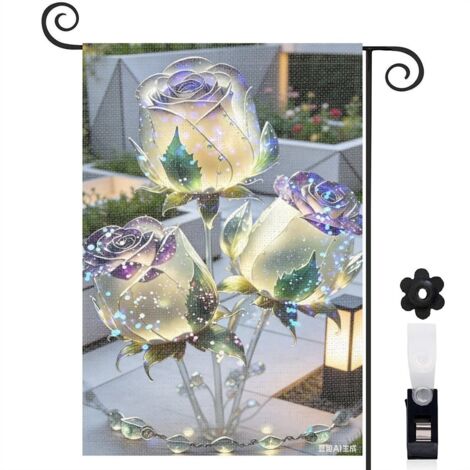 Bannière de cour Welcome et roses lumineuses 30 x 45 cm décoration porche et maison (1/4)