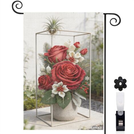 Drapeau de jardin roses rouges et flocons de neige 30 x 45 cm décoration porche et entrée (1/5)