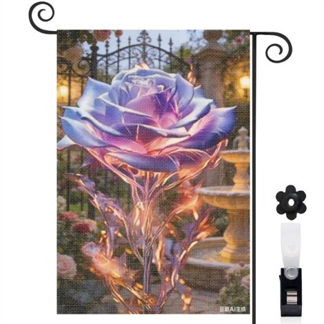 Drapeau de jardin ambiance douce et rose aquarelle 30 x 45 cm décoration porche et entrée (1/5)
