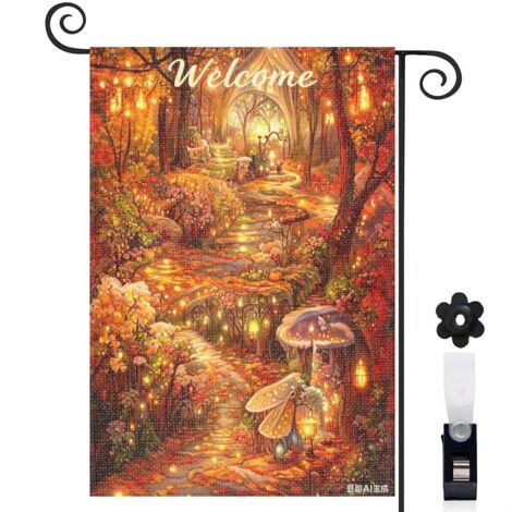 Drapeau vertical Welcome forêt enneigée et lumières 30 x 45 cm décoration saisonnière extérieure (1/5)
