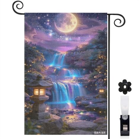 Bannière de cour forêt et cascade lumineuse 30 x 45 cm décoration extérieure et intérieure (1/5)