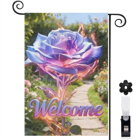 Bannière de cour rose à effet flammes et Welcome 30 x 45 cm décoration porche et maison (1/5)