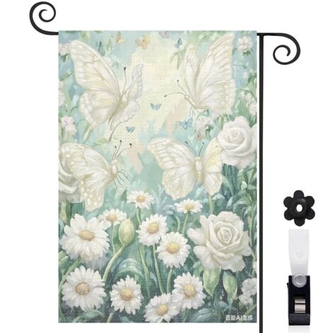 Bannière de cour papillons et fleurs de printemps 30 x 45 cm décoration porche et maison (1/5)