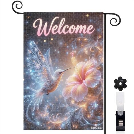 Drapeau de jardin Welcome doux colibri 30 x 45 cm décoration saisonnière extérieure (1/5)