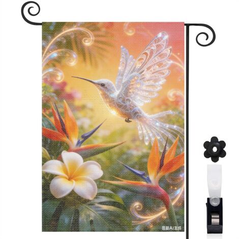 Drapeau de jardin Welcome colibri tropical 30 x 45 cm décoration porche et jardin (1/4)