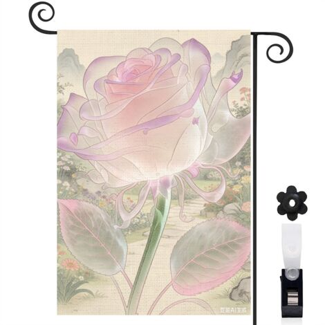 Drapeau de jardin rose transparente et style féerique 30 x 45 cm décoration cour et balcon (1/5)