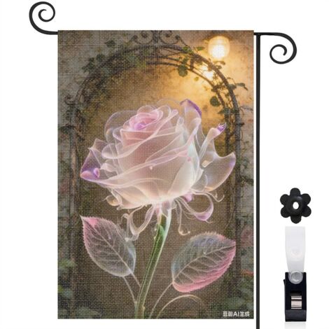 Drapeau vertical rose cristalline et jardin 30 x 45 cm décoration saisonnière cour (1/5)