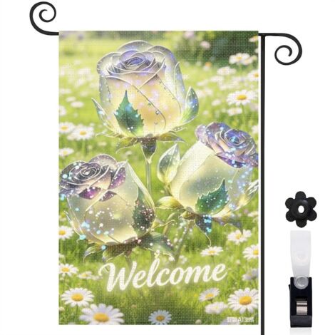 Drapeau vertical fauteuil suspendu et roses 30 x 45 cm décoration porche et entrée (1/5)