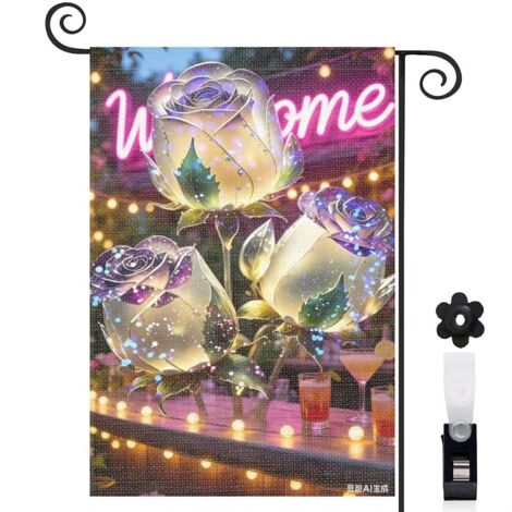 Bannière de cour palmiers et roses magiques 30 x 45 cm décoration terrasse et balcon (1/5)