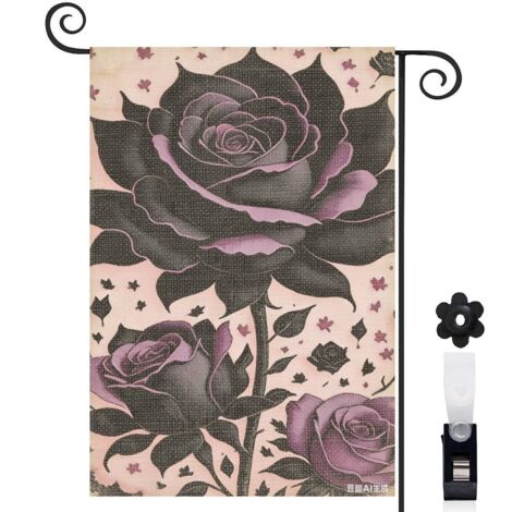 Drapeau de jardin rose noire et bord rose 30 x 45 cm décoration extérieure jardin (1/5)