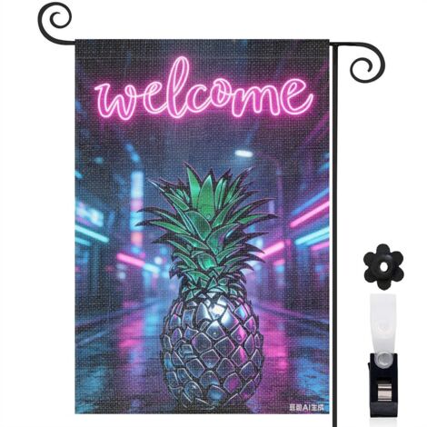 Bannière de cour ananas et Welcome en toile de jute 30 x 45 cm décoration porche (1/5)