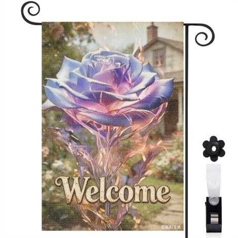 Drapeau de jardin rose aquarelle bleue et rose 30 x 45 cm décoration extérieure jardin (1/4)