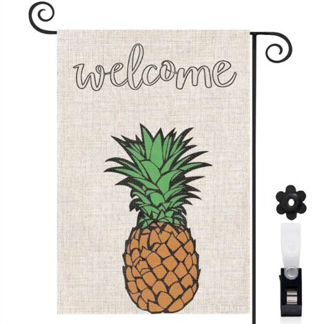 Bannière de cour ananas et fond coloré 30 x 45 cm décoration extérieure et intérieure (1/4)