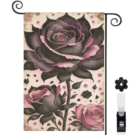 Drapeau de jardin roses noires et roses plage tropicale 30 x 45 cm décoration extérieure jardin (1/5)