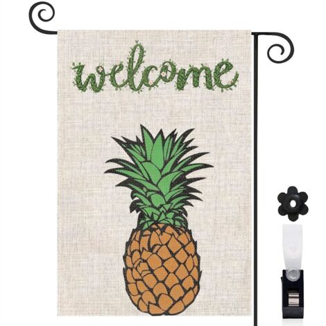 Drapeau vertical ananas et fond sombre néon 30 x 45 cm décoration jardin d'été (1/5)