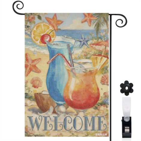 Drapeau de jardin Welcome et cocktails frais 30 x 45 cm décoration cour et balcon (1/5)