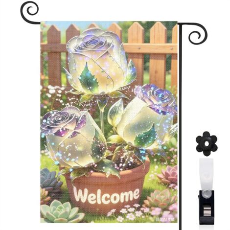 Bannière de cour roses lumineuses et chemin de jardin 30 x 45 cm décoration jardin et terrasse (1/5)
