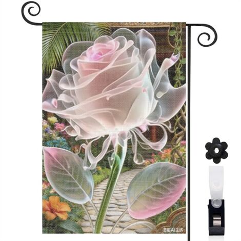 Drapeau de jardin rose cristalline et lumière du jour 30 x 45 cm décoration porche et entrée (1/5)