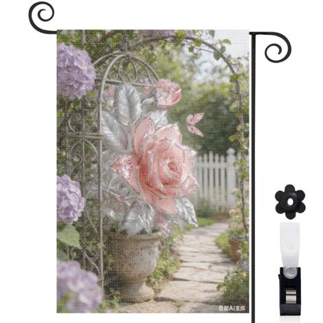 Drapeau de jardin patio marocain et rose rose 30 x 45 cm décoration extérieure jardin (1/5)