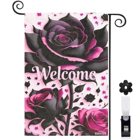 Drapeau vertical roses noires et style audacieux 30 x 45 cm décoration saisonnière extérieure (1/5)