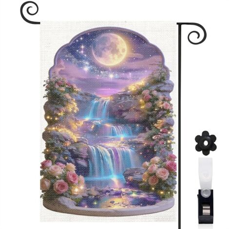 Bannière de cour forêt nocturne et cascade lumineuse 30 x 45 cm décoration porche (1/5)