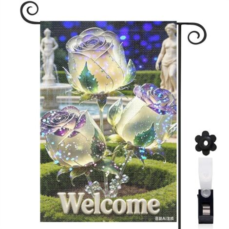 Bannière de cour lavande et roses lumineuses 30 x 45 cm décoration extérieure et saisonnière (1/5)